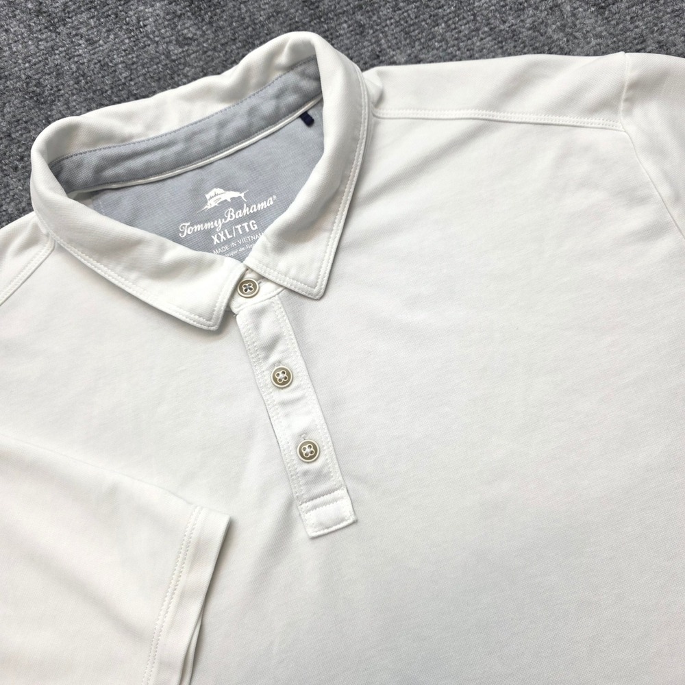 Tommy Bahama Men's XXL White Tencel Blend Short Sleeve Marlin Polo Shirt
